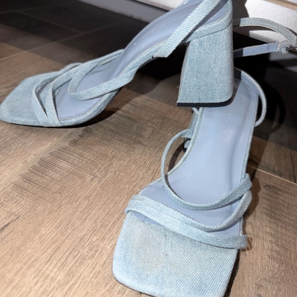 PULL&BEAR Light Denim Strappy Block Heel Sandals – Size 37 (US 7) - Picture 4 of 4